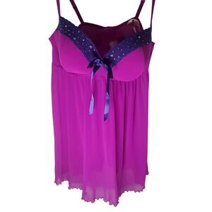 Cacique Plus Babydoll Nightgown 26/28 Pink Star Lace Built In Bra Y2K Coquette